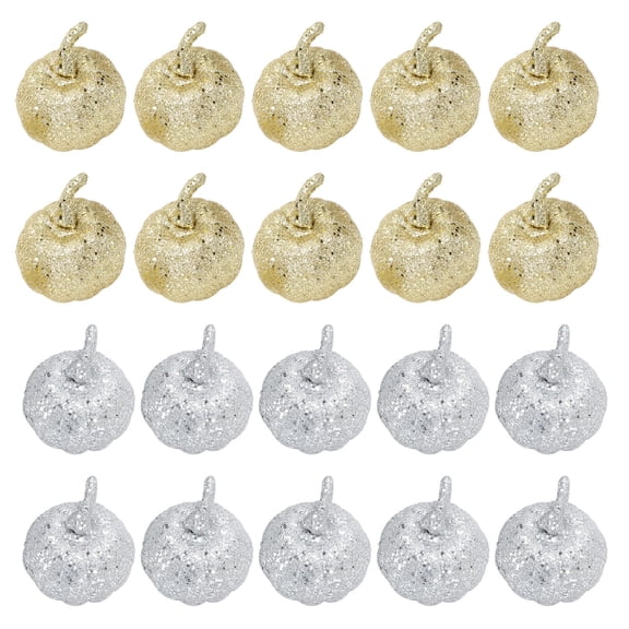 FONDOTIN 20Pcs  Small Plastic Pumpkin Props Golden Glitter Powder Decorative Mini Pumpkins For Home Decoration
