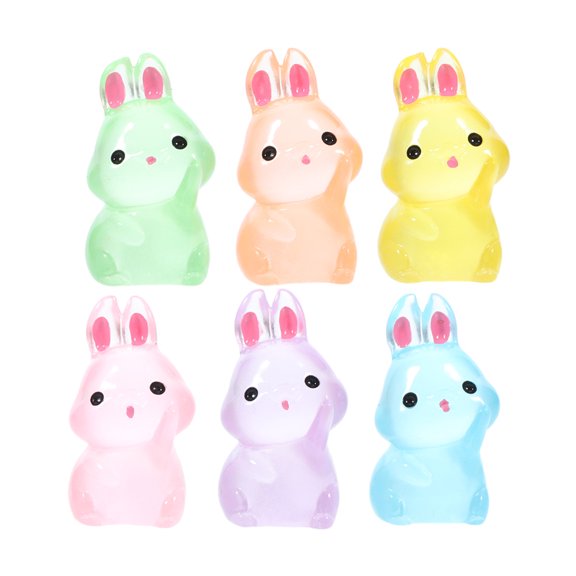 FONDOTIN 24Pcs Bonsai Miniature Rabbit Resin Glow In The Dark Garden Decoration Assorted Color