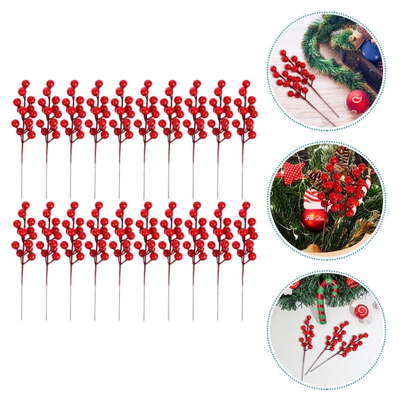 FONDOTIN 25Pcs Simulated Berry Bouquet Red Decor Christmas Party Decoration