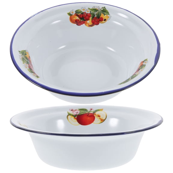 FONDOTIN Enamel Pans Enameled Basin White 2Pcs 6.3X4.1X2In Retro Style