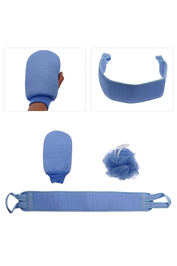 2Pcs Bath Back Scrubber Belt Set with Gloves and Shower Balls Blue for Bathroom Use