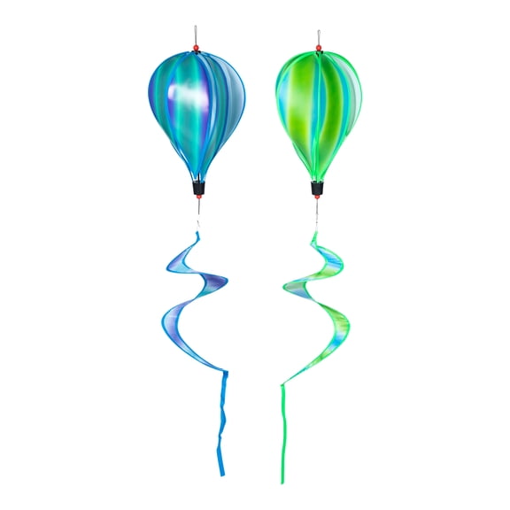 FONDOTIN 2Pcs Blue Hot Air Balloon Pendants for Garden Ornament in Spiral Shape 12.0*9.8*9.8in