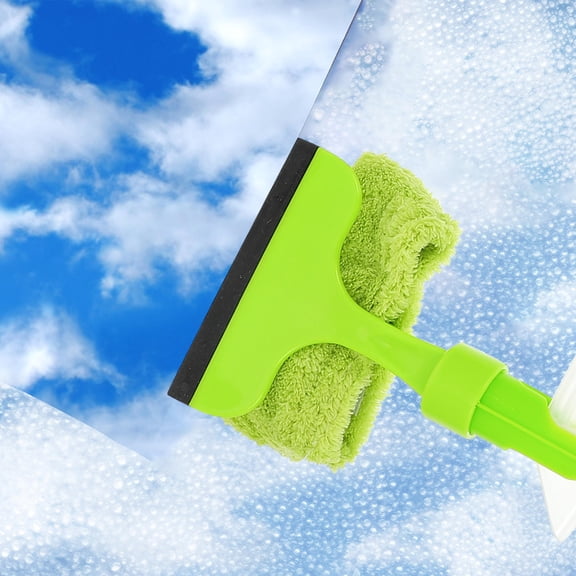 FONDOTIN 2Pcs Multi-Function Glass Wiper with Towel and Spray Bottle Green PP Handle for Window Tile Shower Cleaning