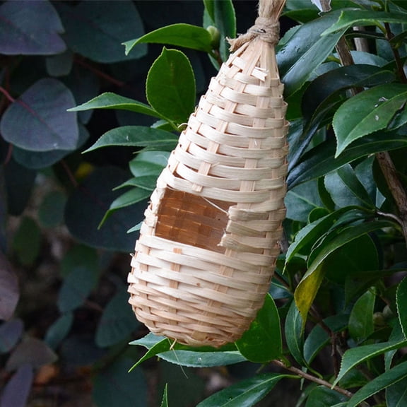 FONDOTIN Handwoven Bird Nest Parrot Natural Style Beige Bamboo 2Pcs