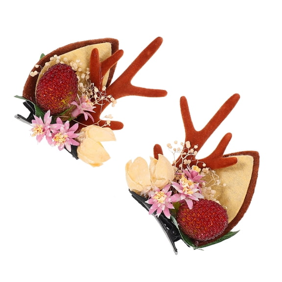 FONDOTIN 2Pcs Assorted Color Christmas Antler Hairpins Lightweight Party Hair Accessories
