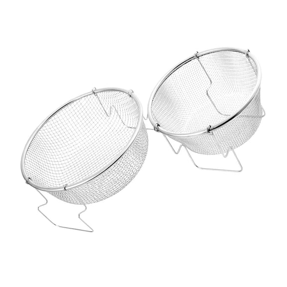 FONDOTIN 2Pcs Silver Stainless Steel Fry Basket with Folding Handle for Easy Straining and Frying