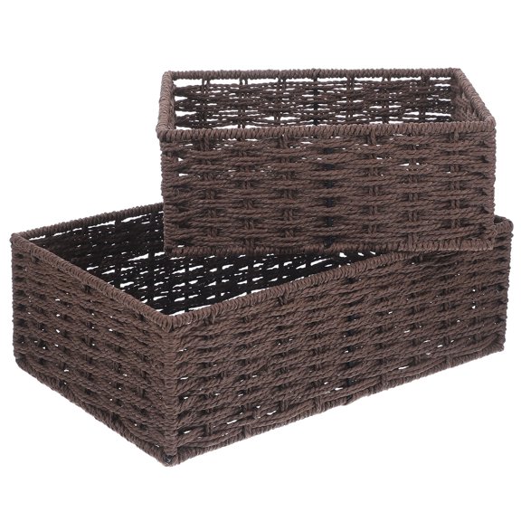 FONDOTIN 2Pcs Handwoven Woven Storage Basket in Coffee Paper Rope for Decorative and Practical Use