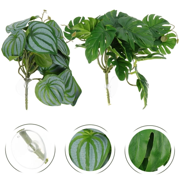 FONDOTIN 2Pcs Decorative Fake Plant Ornaments for Fish Tank and Reptile Tank