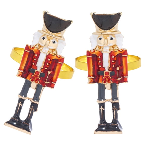 FONDOTIN Multi-Color Alloy Nutcracker Napkin Set of 2 for Christmas Table Decor Holiday Dining Accessories