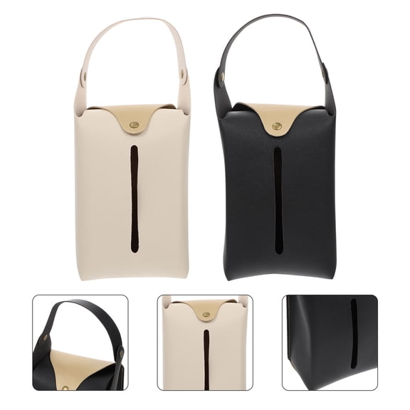 FONDOTIN 2Pcs Practical PU Tissue Storage Boxes Napkin Holders for Car and Bedroom