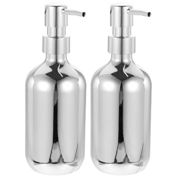 FONDOTIN 2Pcs Lotion Bottle with Pump Silver Bathroom Soap Dispenser Home Use
