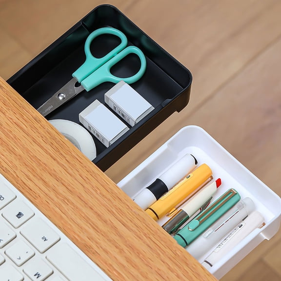 FONDOTIN 2Pcs Under Desk Storage Box Adhesive ABS Invisible Drawer for Home Office and Kitchen