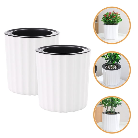 FONDOTIN 2-Pack White Plastic Self-Watering , Indoor Plant Pots with Cotton Rope System for Home Decor, Herbs and Flowers