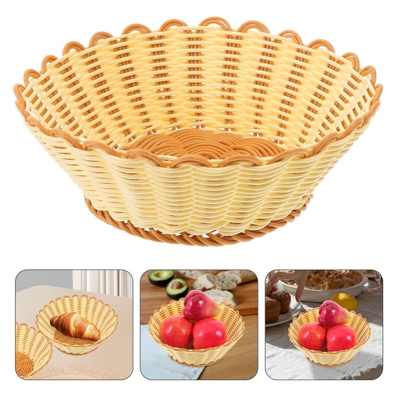 FONDOTIN 2Pcs Woven Fruit Storage Basket Imitation Rattan for Home 8.25X8.25X2.91in