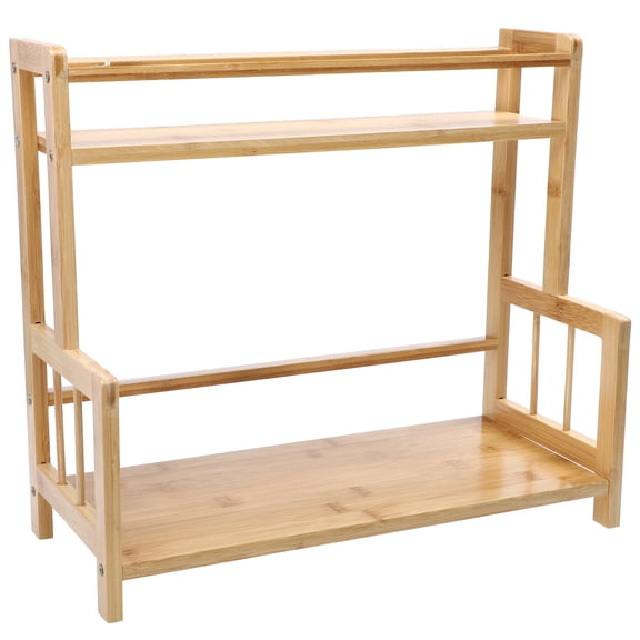 FONDOTIN 2Tier Bamboo Storage Rack Kitchen Organizer Khaki Stylish Design for Storage Use