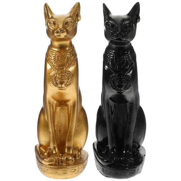 FONDOTIN 2pcs Antique Egyptian Cat Statue Ornament Desktop Resin Cat Figurine Egyptian Cat Home Decor