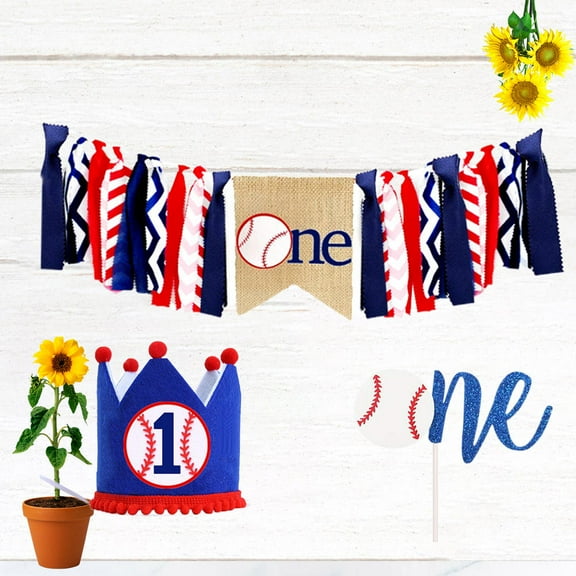 FONDOTIN Baseball Theme Pull Flag Cloth 3PCS Set Assorted Birthday Party
