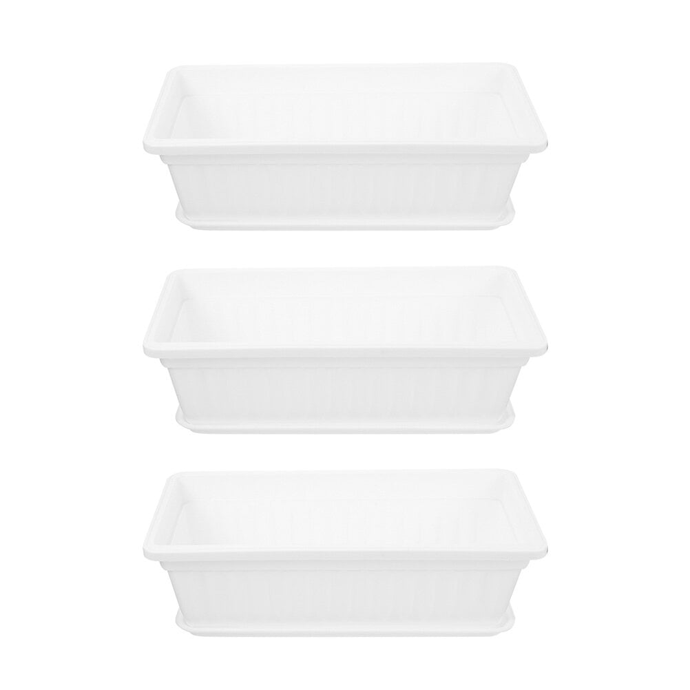 FONDOTIN White Plastic Planter Pots with Integrated Drip Tray, Ideal for Indoor and Outdoor Gardening, Set of 3