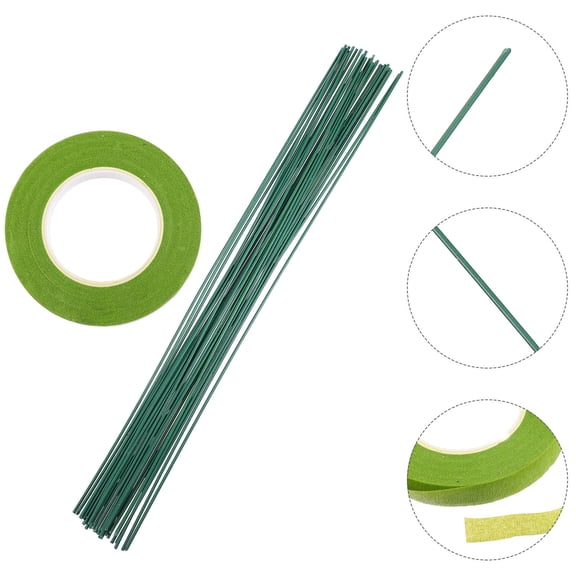 FONDOTIN 30Pcs Green Tape Floral Stem Wires Flexible Handmade Wire Stems for Flower Projects