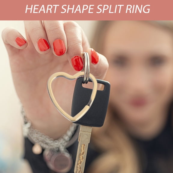 FONDOTIN 30Pcs Golden Heart Shape Split Key Rings Heavy Duty Metal Keychain Supplies