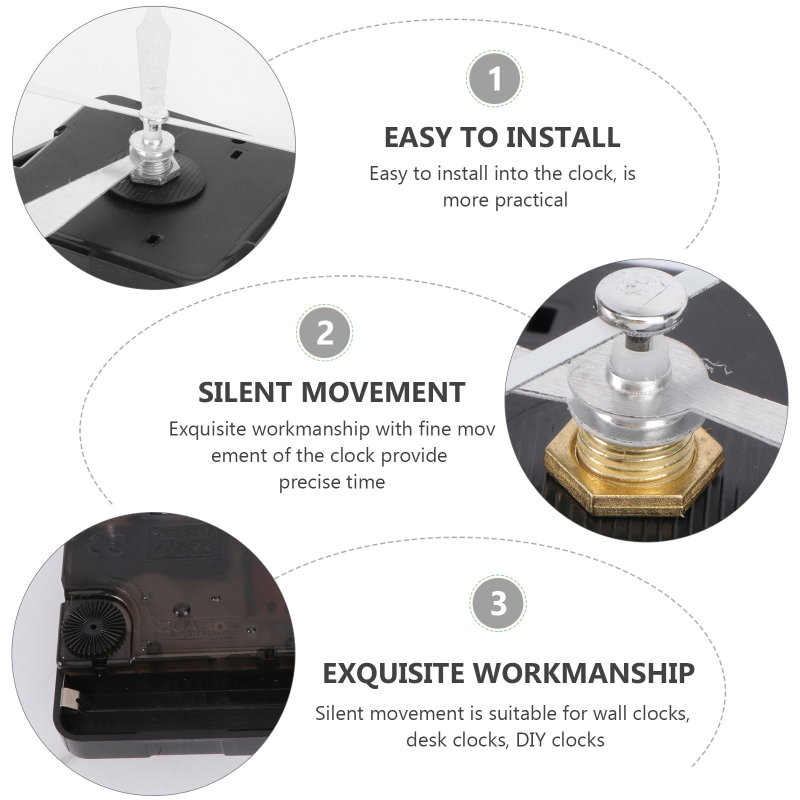 FONDOTIN Silent White Clock Movement Kit for Clock Repair with Precise ...