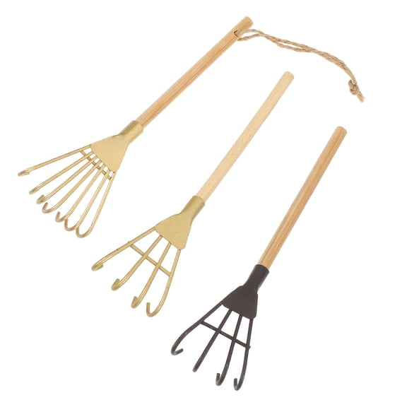 FONDOTIN 3Pcs 4-Tooth Rake Rustic Color Iron Tools for Photography Props