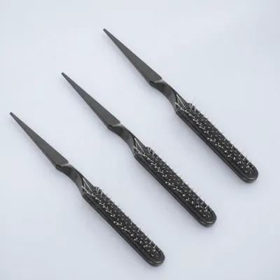 FONDOTIN 3Pcs Black Hair Brush with Wire Bristles for Detangling and Hair Conditioner Use