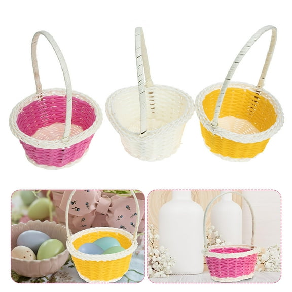FONDOTIN 3Pcs Plastic Imitation Rattan Basket Assorted Color Decorative Storage