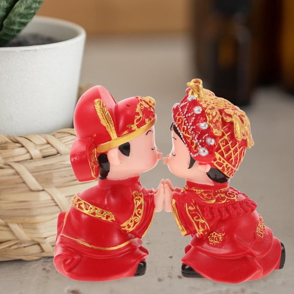 FONDOTIN Wedding Couples Dolls Red Vinyl 1 Pair Family Members Present