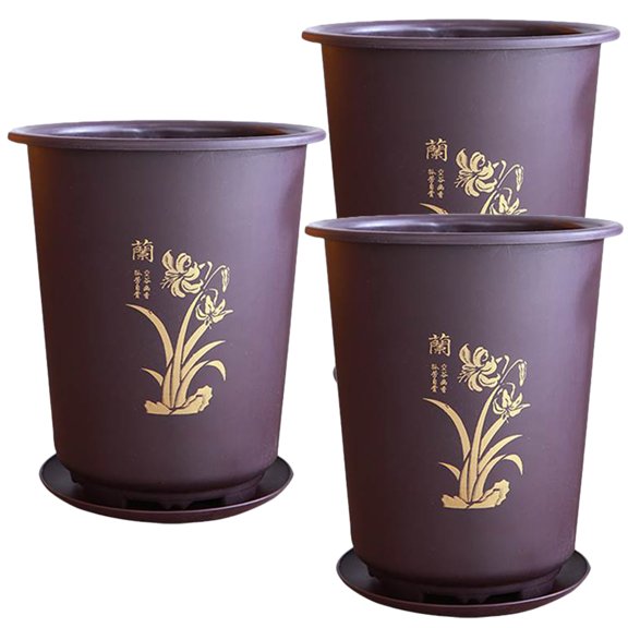 FONDOTIN 3Sets Round Plastic Orchid Pots for Indoor and Outdoor Use 7.7x6.7in