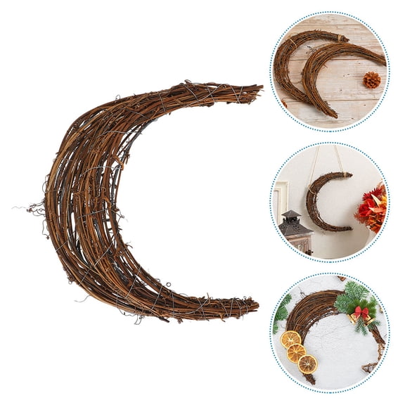 FONDOTIN 3pcs Moon Shaped Rattan Wreath Form for DIY Crafts and Weddings