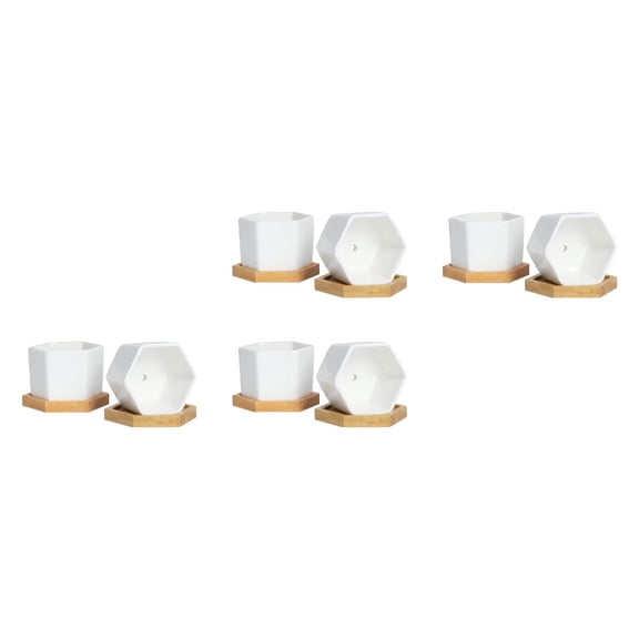 FONDOTIN Set of 4 White Hexagon Ceramic Plant Pots - Modern Indoor Outdoor Flower for Decor
