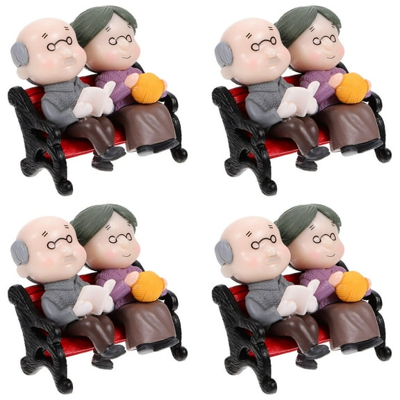 FONDOTIN 4 Sets Miniature House Adornment Figurine Grandparents Garden Decoration Lovers Bride
