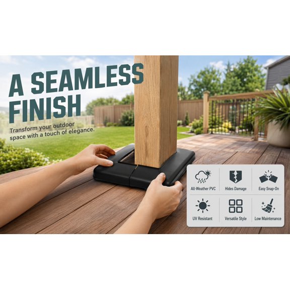 FONDOTIN 4Pcs Black PVC Deck Post Base Covers for Porch Columns Fence Post Skirt Wraps