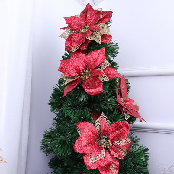 FONDOTIN 4Pcs Delicate Handmade Red Flowers for Festive Christmas Tree and Party Decoration