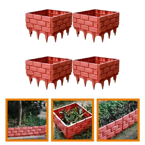 FONDOTIN 4Pcs Garden Edging Plastic Dark Red Lawn Decor for Flowerpot Decor