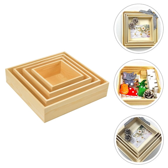 FONDOTIN Pine Wood Desktop Organizer for Home Jewelry Storage Khaki 4Pcs