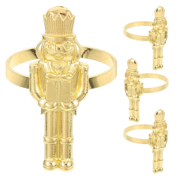 FONDOTIN 4Pcs Nutcracker Christmas Napkin Rings Golden For Elegant Table Setting