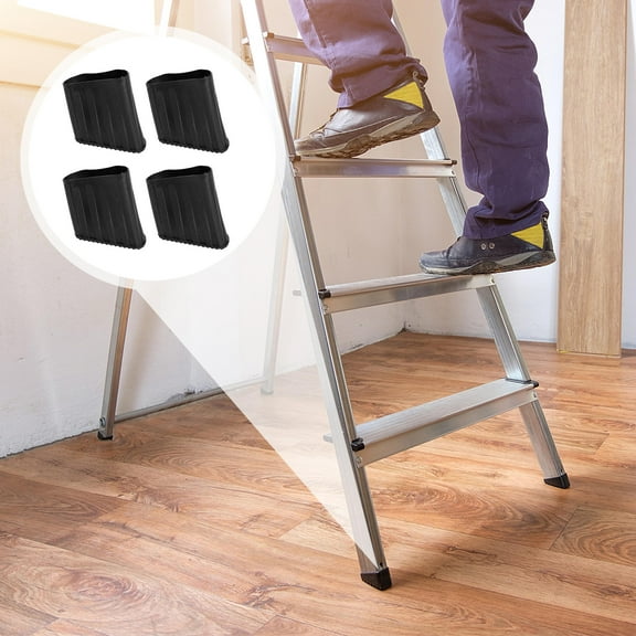 FONDOTIN 4Pcs Step Ladder Foot Covers Black Rubber Damping Floor Protection Indoor Use
