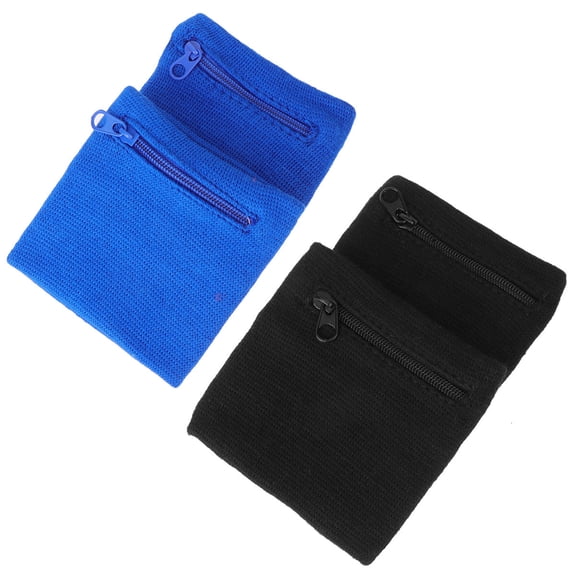 FONDOTIN 4Pcs Sports Wristband with Zipper Pocket Breathable Cotton Wallet for Outdoor Exercise