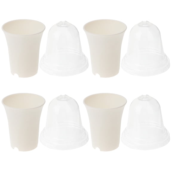 FONDOTIN 4Sets White Plastic Round Plant Pot Set Durable Sturdy with Lid for Home Gardening