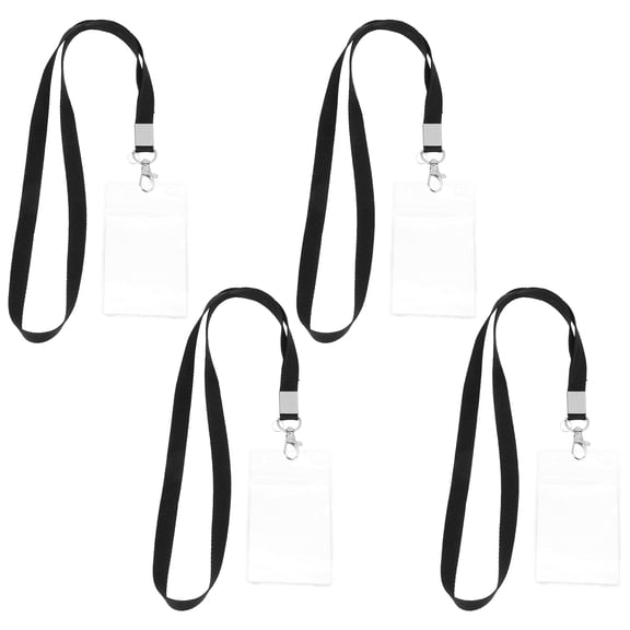 FONDOTIN 4Sets Work Id Cards Case with Clear Double-Sided Cover and Comfortable Nylon Lanyard for Protection