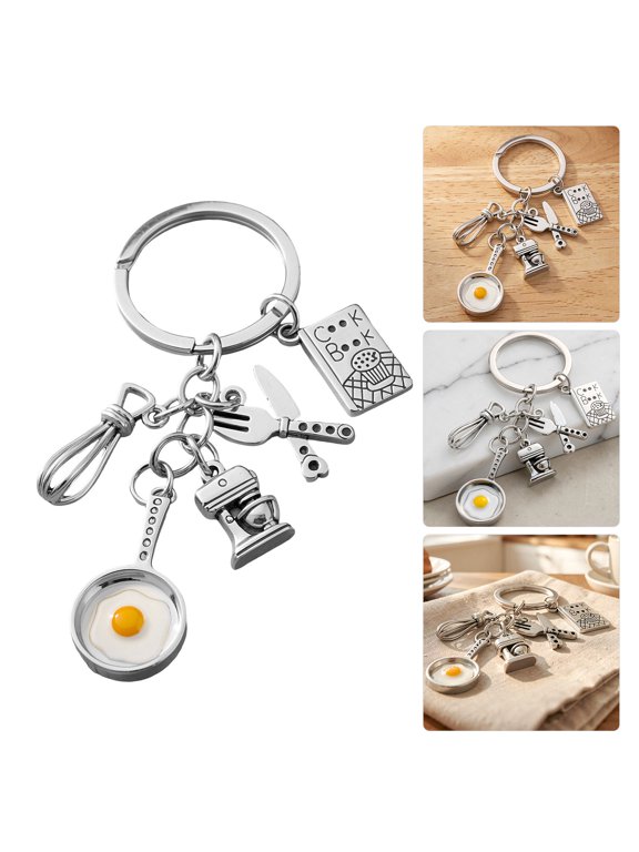 4pcs Chef Keychain Stainless Steel with Kitchen Utensil Charms