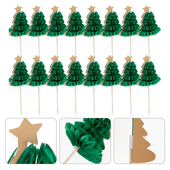 FONDOTIN 50Pcs Christmas Tree Style Olive Green Wooden Picks For Housewarming present