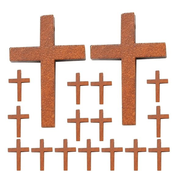 FONDOTIN 50Pcs Diy Wood Cross Pendant Craft Projects Minimalist Style