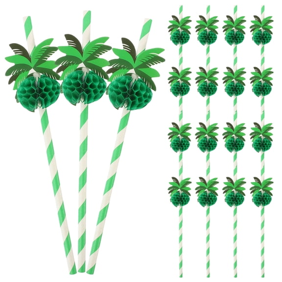 FONDOTIN 50Pcs Green Cylindrical Paper Straws for Hawaiian Party Drinks Accessories 7.8in x 0.2in