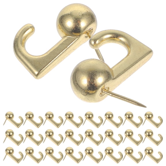 FONDOTIN 50Pcs Heavy Duty Golden Metal Push Pin Hooks for Wall Picture Hanging and Cork Boards