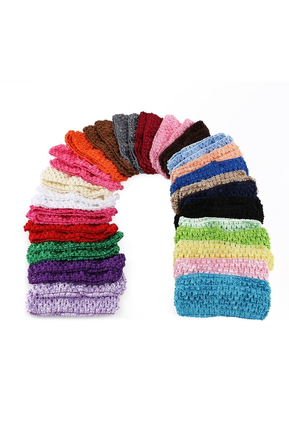 50pcs Crochet Headband for Infants Everyday Use in 25 Different Colors with Elastic Design