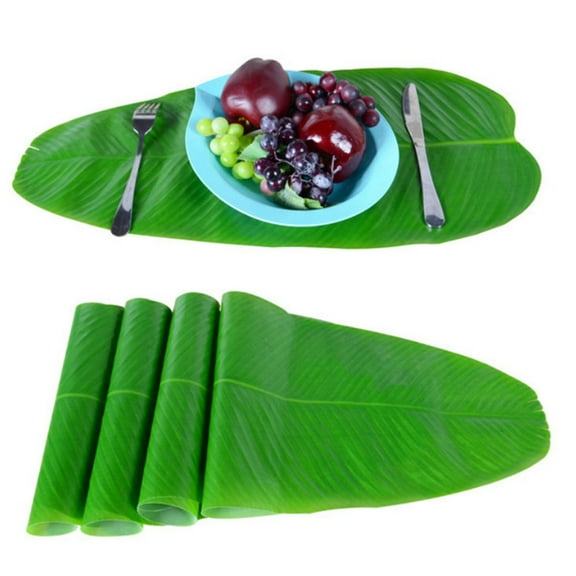 FONDOTIN 5-Pack Artificial Green Leaves Table Decorations with Fabric for Hawaiian Luau, Tropical Party & Event Decor