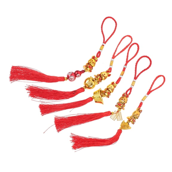 FONDOTIN 5-Pack Chinese New Year Tassel Pendant Decorations, Assorted Colors for Door, Car, Festival Hanging Ornaments